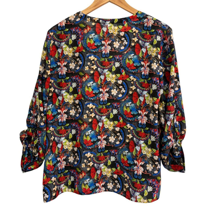 Alice + Olivia Colby Silk Island Watercolor Blouse - Size Medium