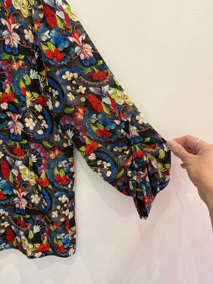 Alice + Olivia Colby Silk Island Watercolor Blouse - Size Medium