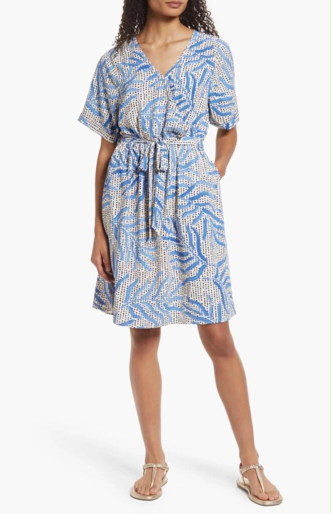 Nic + Zoe Blue Palm Dot Fit And Flare Dress - Size Large