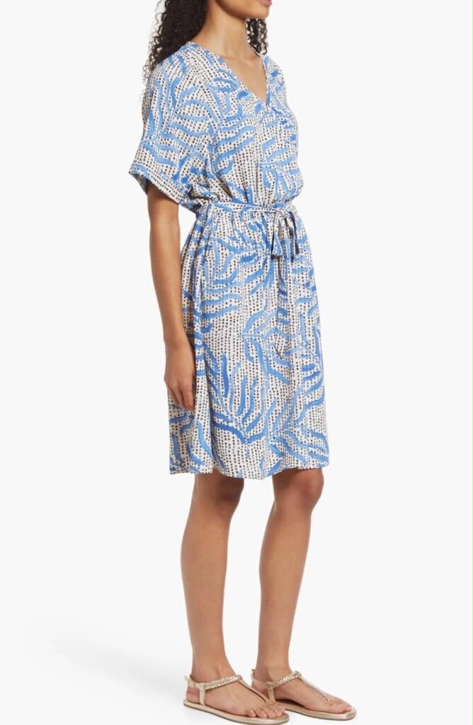 Nic + Zoe Blue Palm Dot Fit And Flare Dress - Size Large