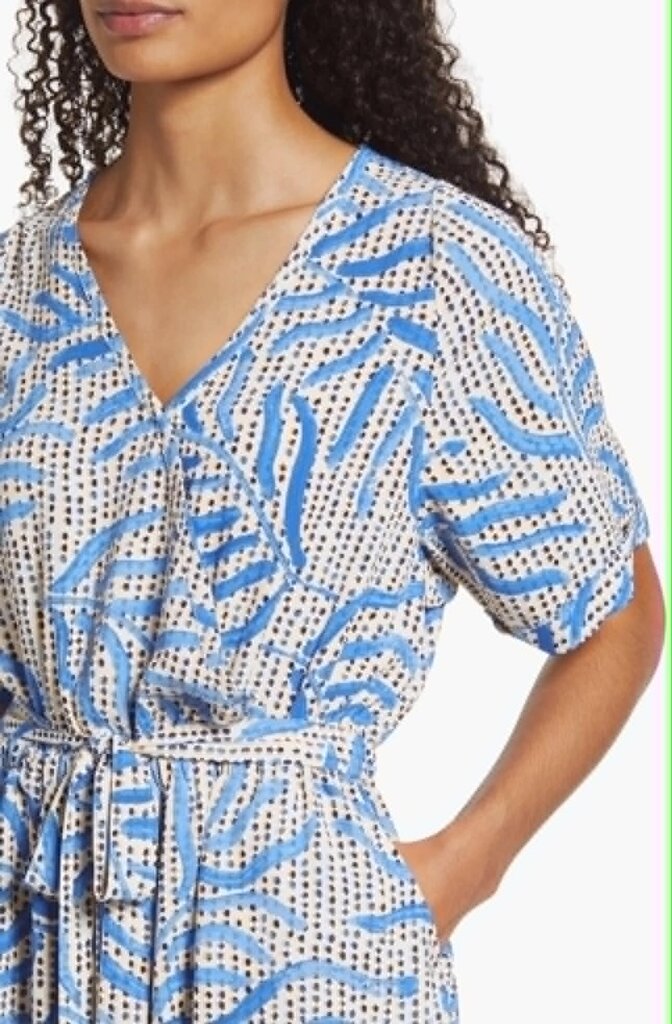 Nic + Zoe Blue Palm Dot Fit And Flare Dress - Size Large