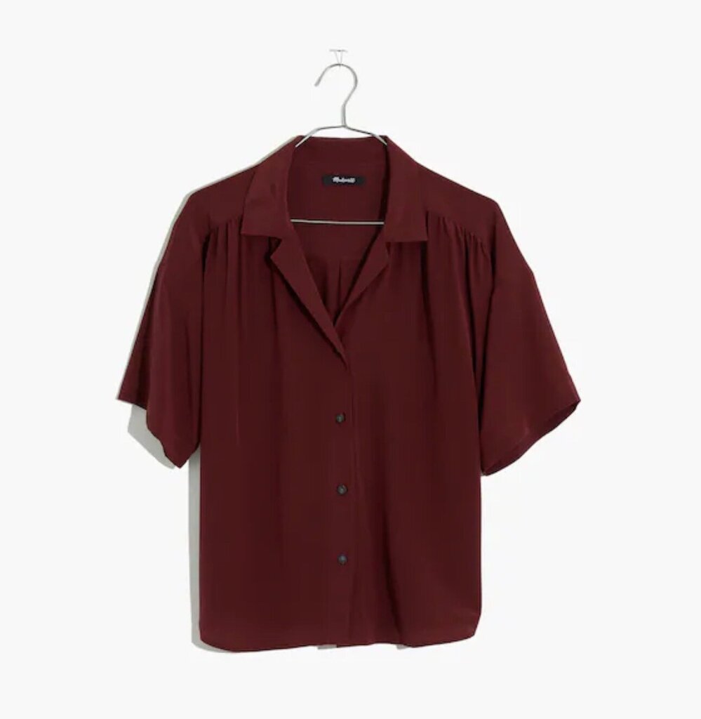 Madewell Silk Camp Shirt In Dark Cabernet - Size Medium