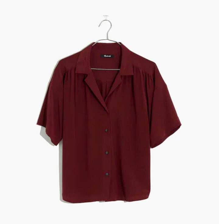 Madewell Silk Camp Shirt In Dark Cabernet - Size Medium