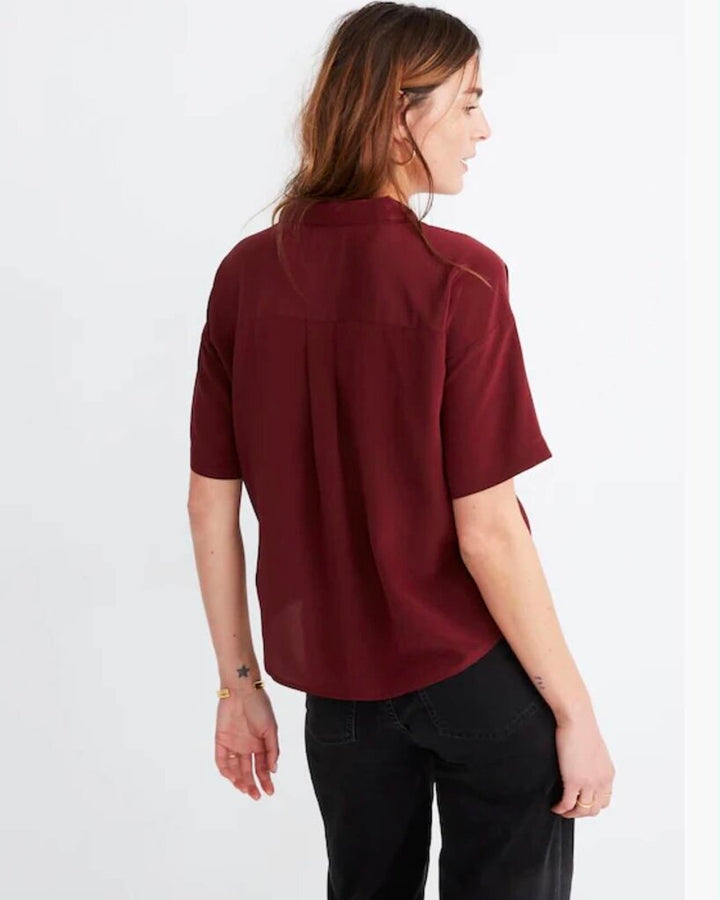 Madewell Silk Camp Shirt In Dark Cabernet - Size Medium