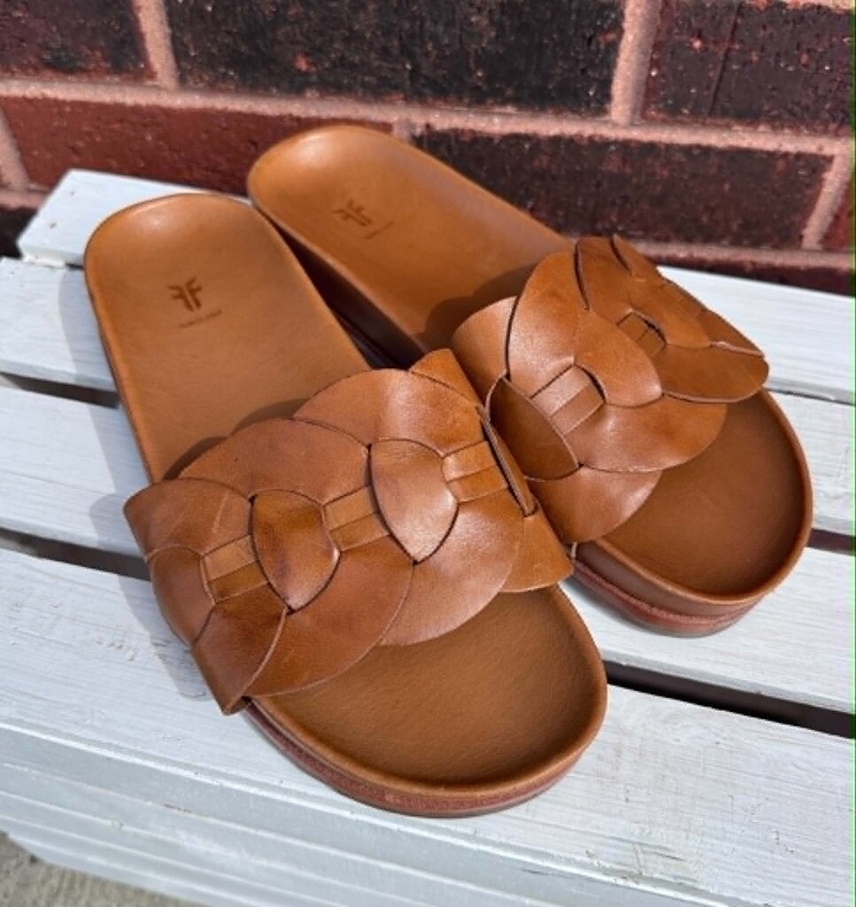 Frye Lily Woven Link Leather Slide Sandals - Size 8