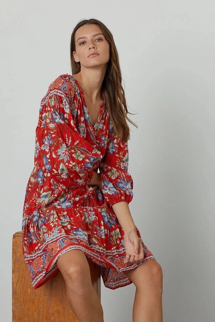 Velvet By Graham & Spencer Lilah Printed Boho Dress in Rouge - Size Small