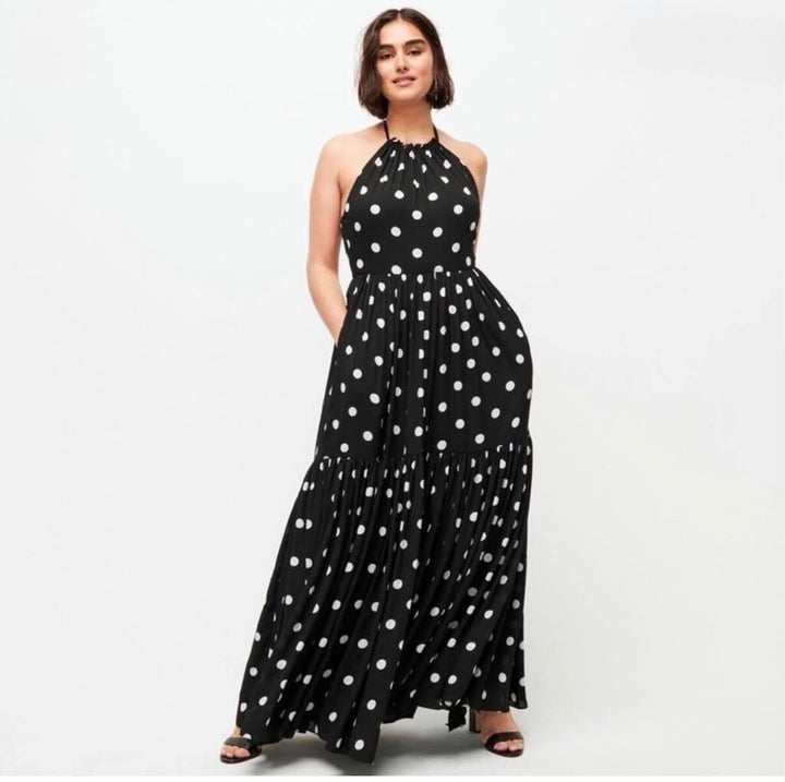 J Crew Halter-neck Tiered Maxi Dress in Dot - Size 6