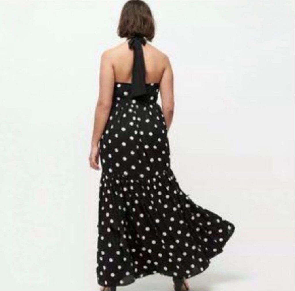 J Crew Halter-neck Tiered Maxi Dress in Dot - Size 6