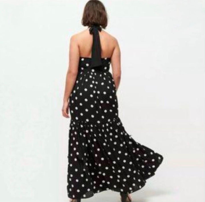J Crew Halter-neck Tiered Maxi Dress in Dot - Size 6
