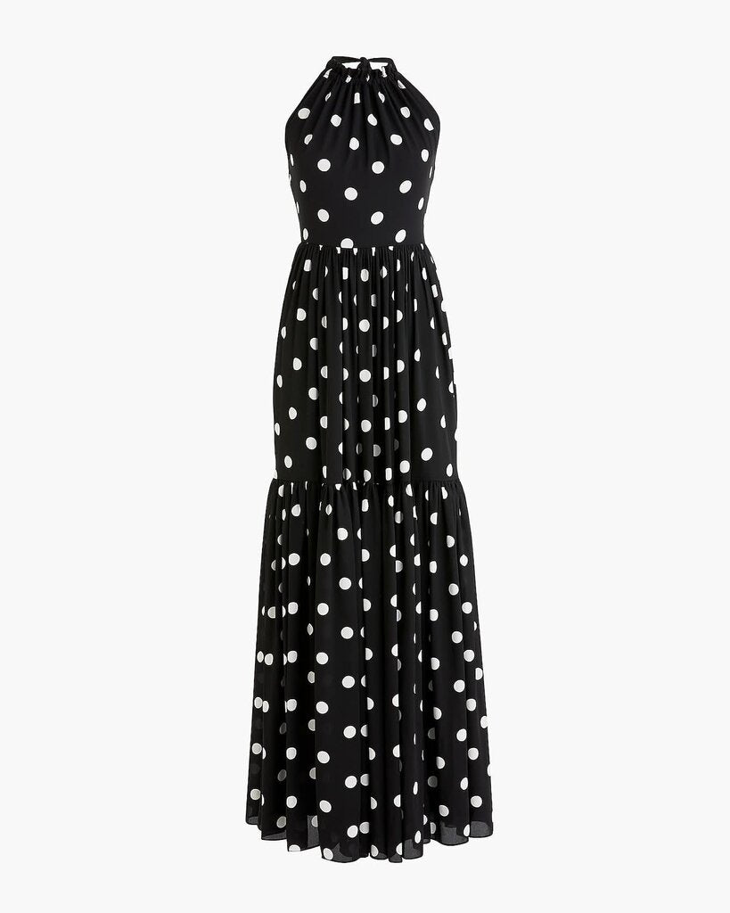 J Crew Halter-neck Tiered Maxi Dress in Dot - Size 6