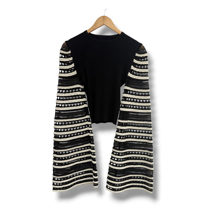 Alaia Flare Crotchet Striped Sleeve Sweater - Size 42