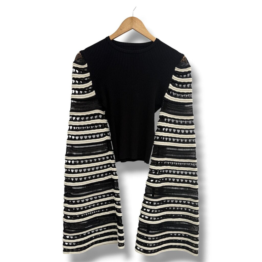 Alaia Flare Crotchet Striped Sleeve Sweater - Size 42