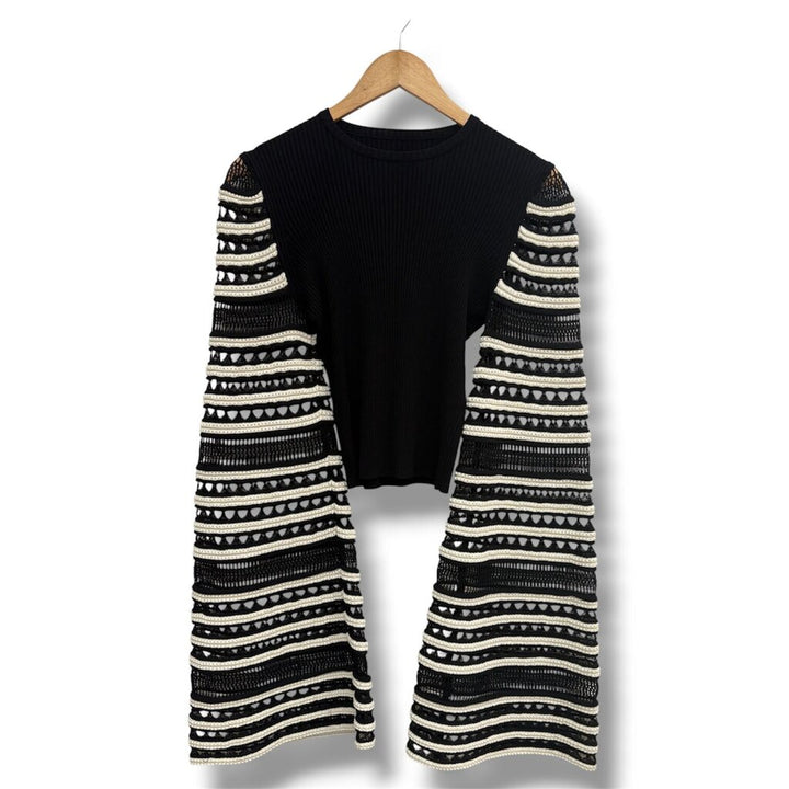 Alaia Flare Crotchet Striped Sleeve Sweater - Size 42