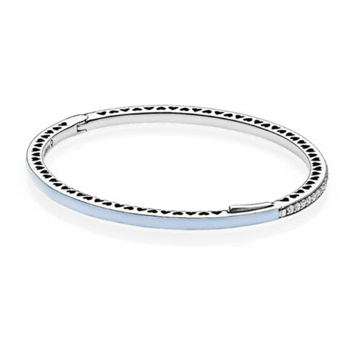 Pandora Sterling Silver Radiant Hearts Light Blue Bangle