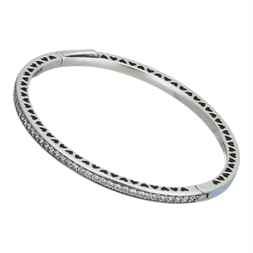 Pandora Sterling Silver Radiant Hearts Light Blue Bangle