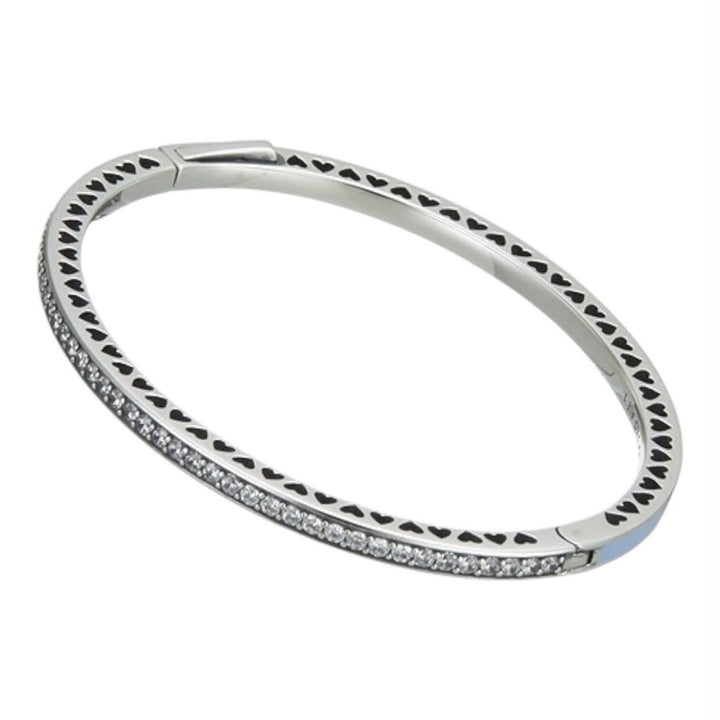 Pandora Sterling Silver Radiant Hearts Light Blue Bangle