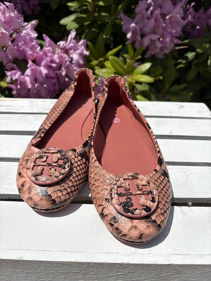 Tory Burch Minnie Travel Ballet Flats in Snake Print - Size 8.5