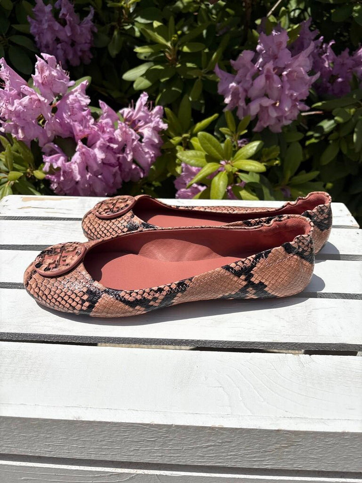 Tory Burch Minnie Travel Ballet Flats in Snake Print - Size 8.5