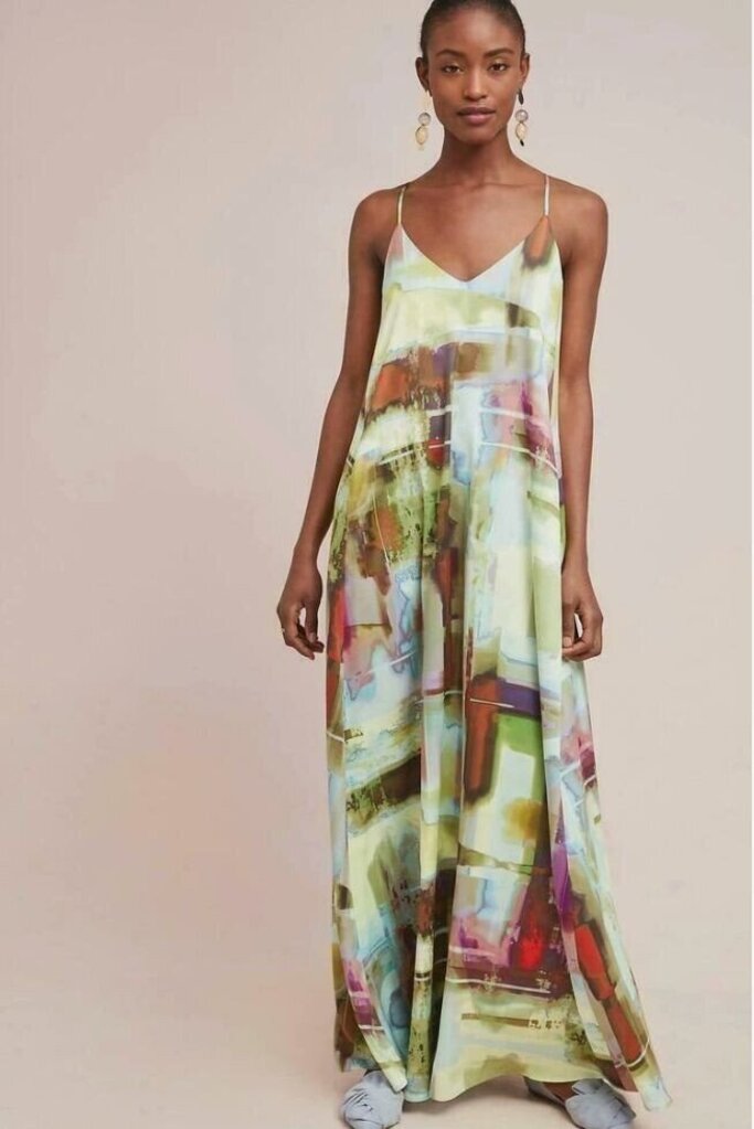 Nicole Miller Abstract Artsy Satin Maxi Dress - Size 4