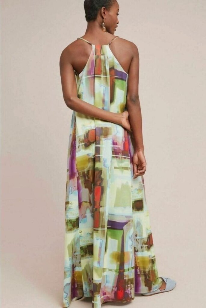 Nicole Miller Abstract Artsy Satin Maxi Dress - Size 4