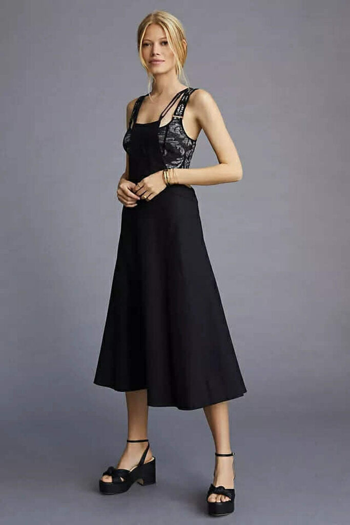 Anthropologie Modern Pinafore Bib Overall Jumper Dress in Black - Size 2