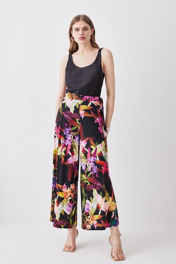 Karen Millen Floral Wide Leg Jersey Pants - Size 6