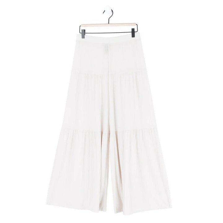Clara Sun Woo Soft Pleat Knit Tiered Skirt-Pant in Ivory - Size Large (Retails for $135)