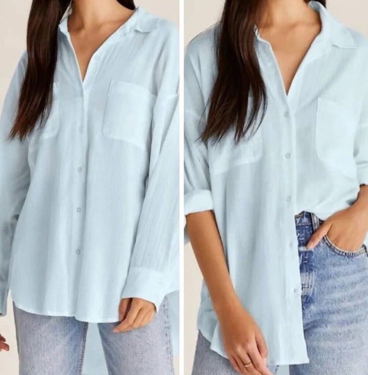 Z Supply Lalo Gauze Button Down in Coastal Crinkle - Size M/L