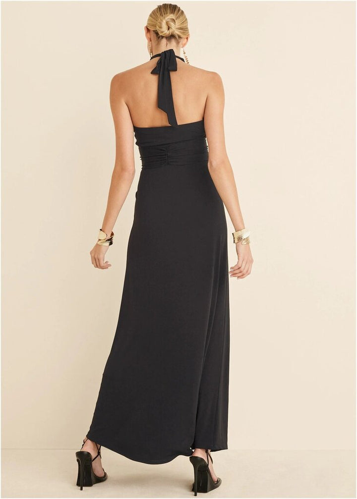 Venus NWT Plunging Knot Maxi Dress in Jet Black - Size Medium