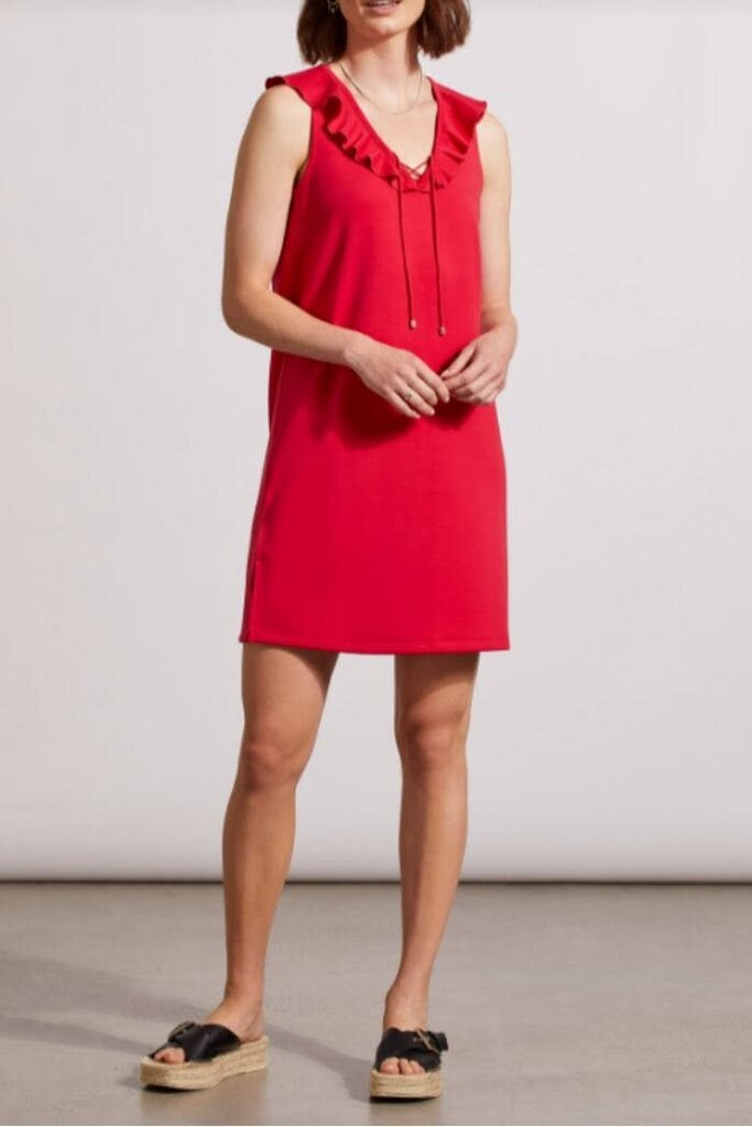 Tribal A-Line Frill & Lace Up Dress in Lipstick Red - Size Large