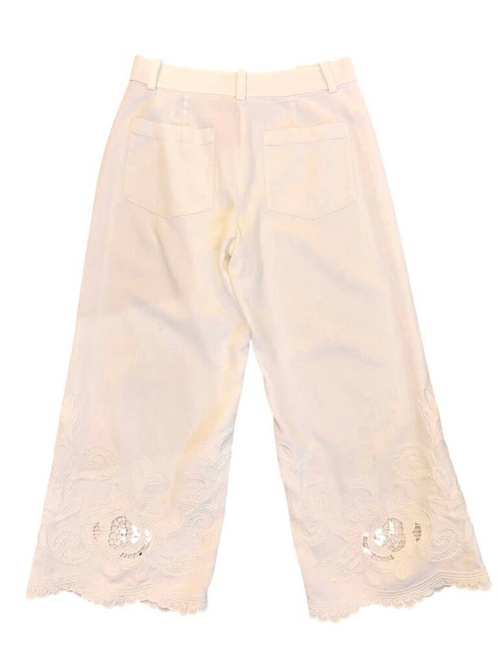 Zara Embroidered Eyelet Hem Pants - Size Medium