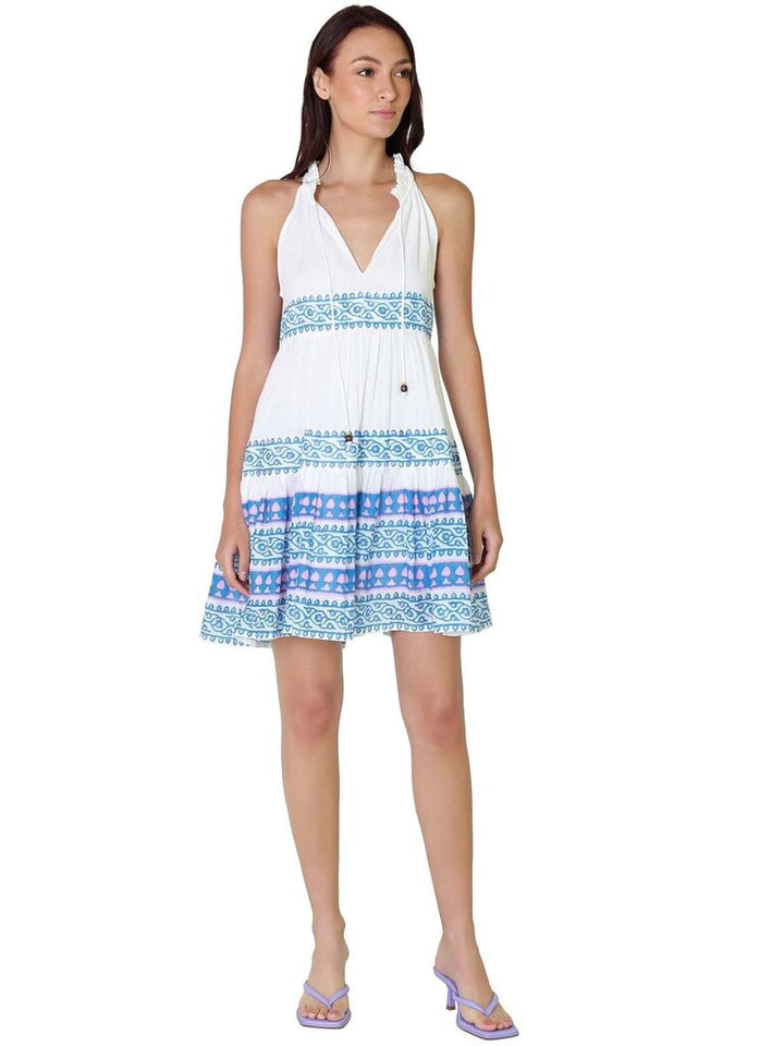 Oliphant Sleeveless Tiered Short Dress in Grotto Blue - Size Small