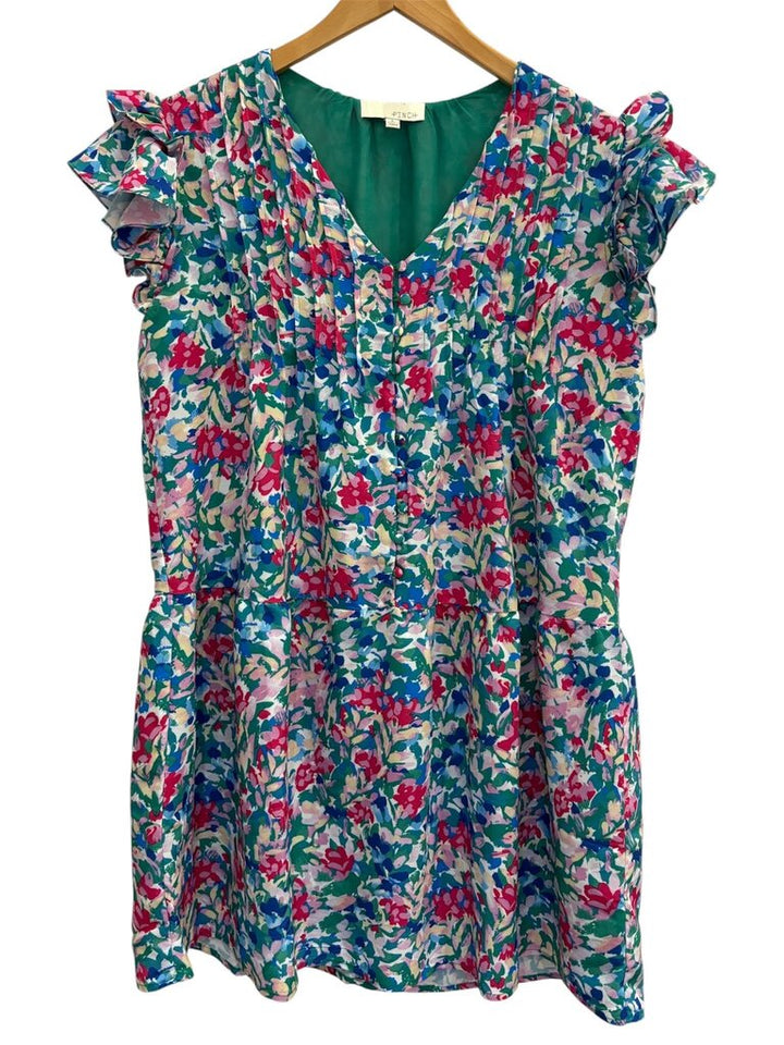 Pinch Flroal Ruffle Mini Dress - Size Large