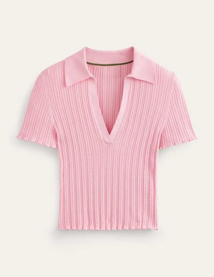 Boden NWT Ribbed Pointelle Collared Top in Dahlia - Size Medium (Retails for $75)