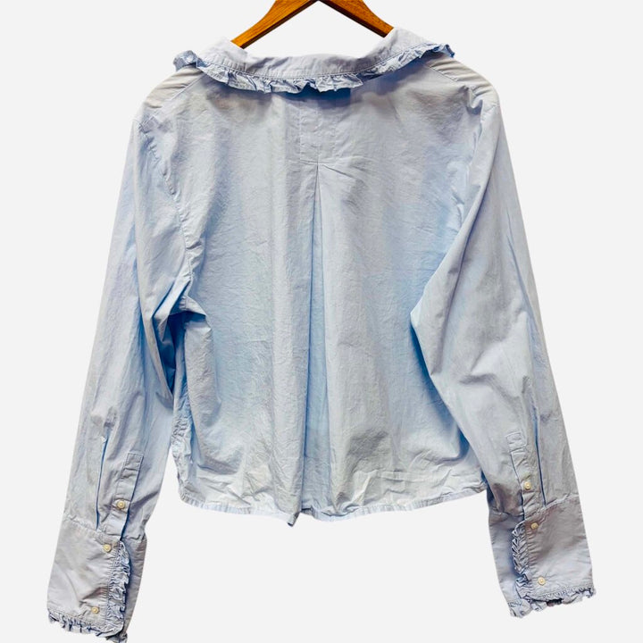 J Crew Ruffle Trim Button-up Top in Cotton Poplin - Size Large