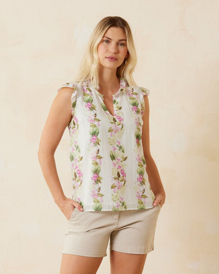 Tommy Bahama Agua Amara Orchid Dreams Sleeveless Ruffle Top - Size Medium
