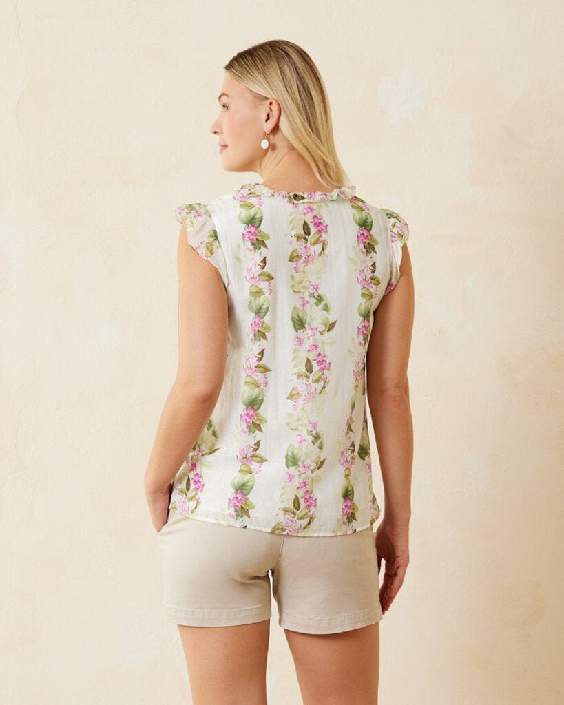 Tommy Bahama Agua Amara Orchid Dreams Sleeveless Ruffle Top - Size Medium