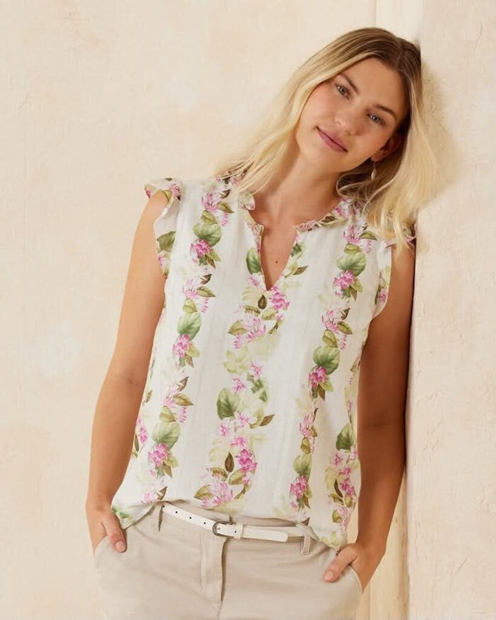 Tommy Bahama Agua Amara Orchid Dreams Sleeveless Ruffle Top - Size Medium