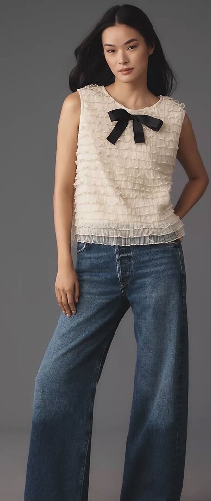 Blue Tassel Bow Tiered Ruffle Tank - Size XS