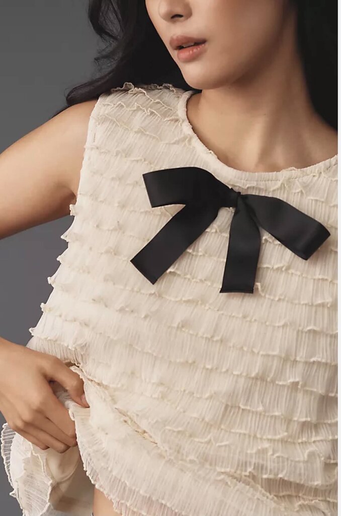 Blue Tassel Bow Tiered Ruffle Tank - Size XS