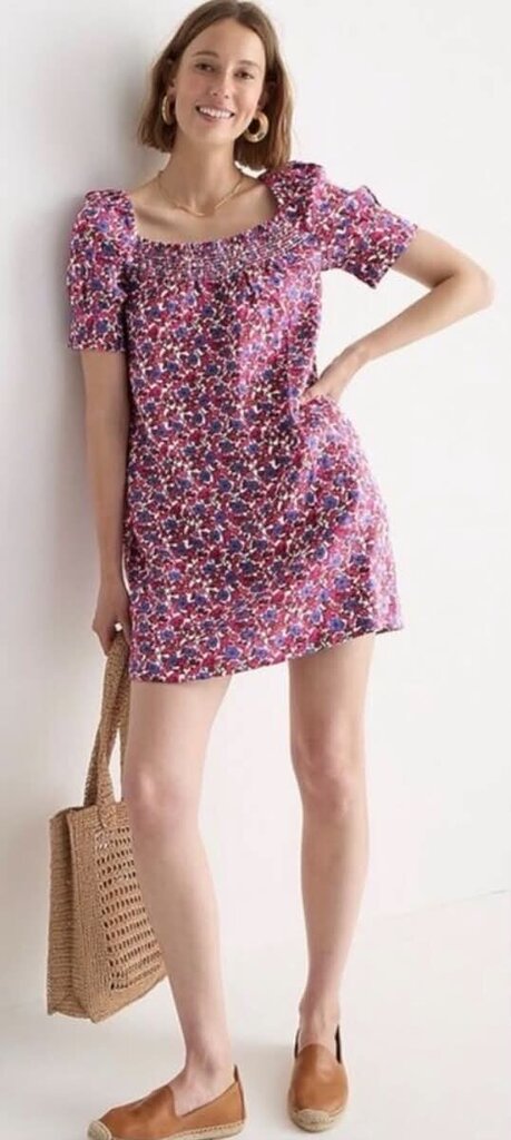J Crew Afternoon Linen Dress in Berry Floral - Size Small