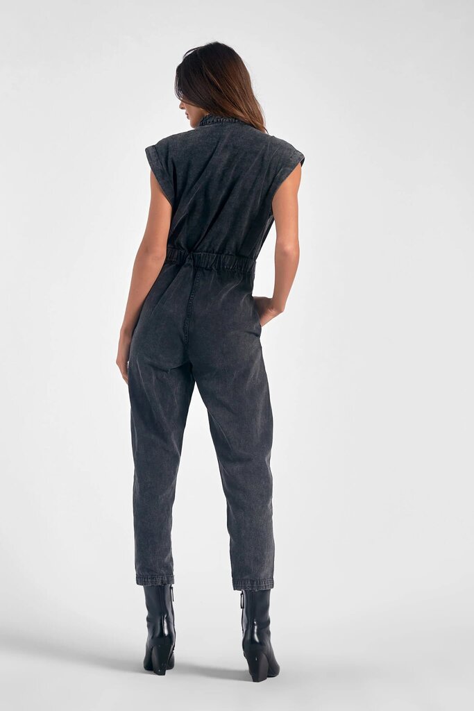 Elan Vintage Wash Denim Jumpsuit in Black - Size Large