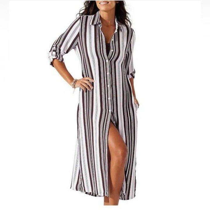 Tommy Bahama Striped Cover Up Shirtdress - Size Medium