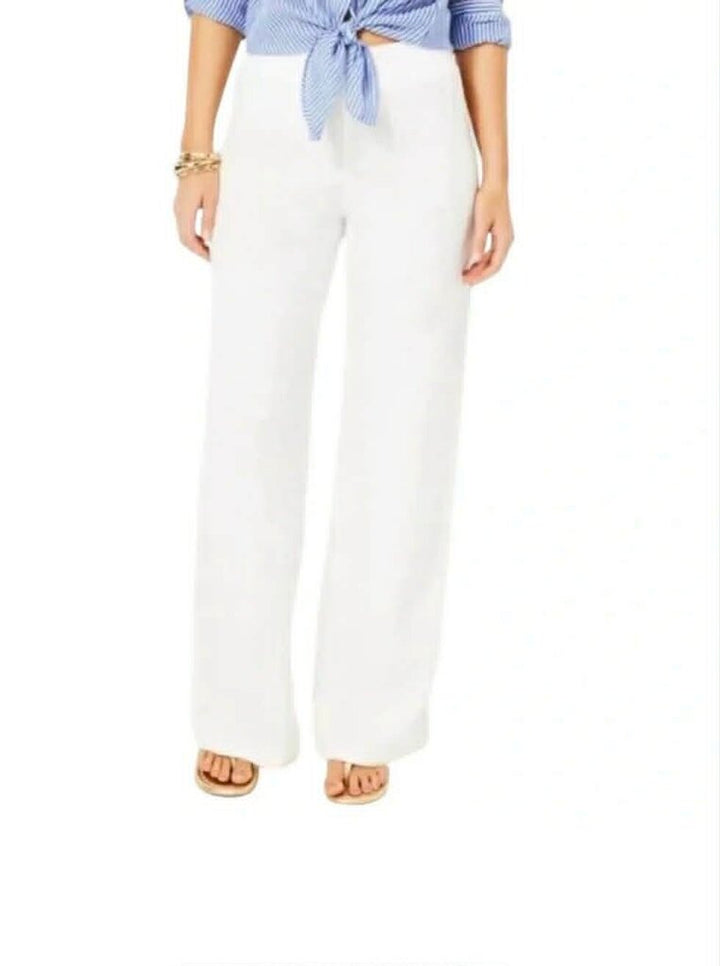 Lilly Pulitzer Deri Resort White Linen Wide Leg Palazzo Pants - Size Large