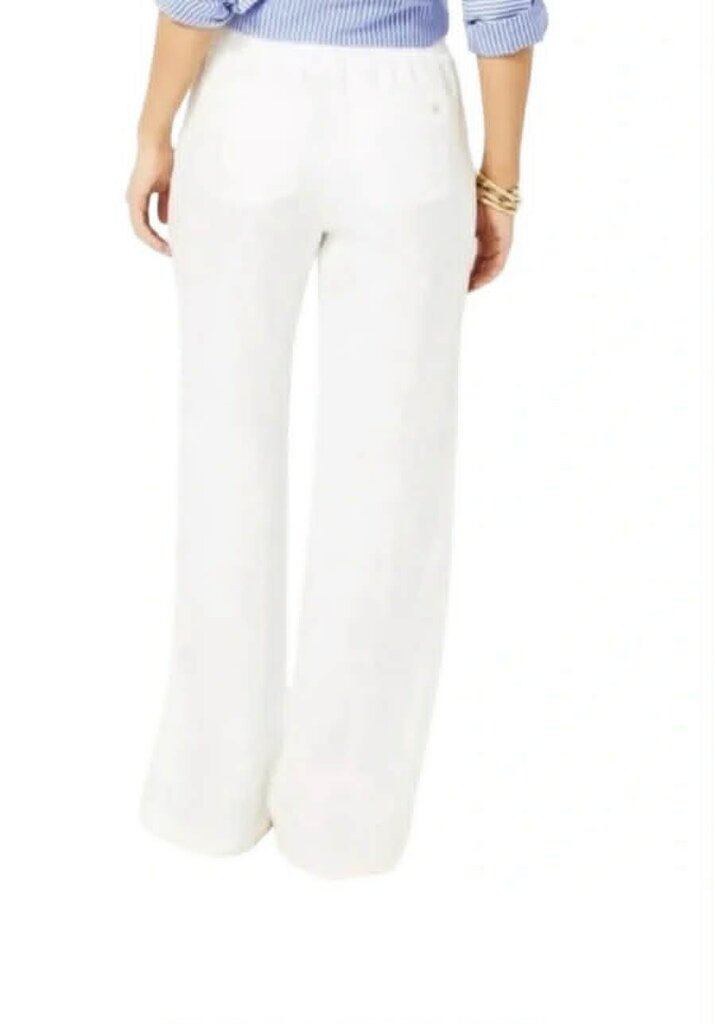 Lilly Pulitzer Deri Resort White Linen Wide Leg Palazzo Pants - Size Large