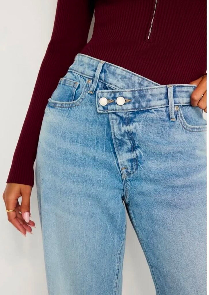 Good American Good Ease Crossover Waist Wide Leg Jeans - Size 4