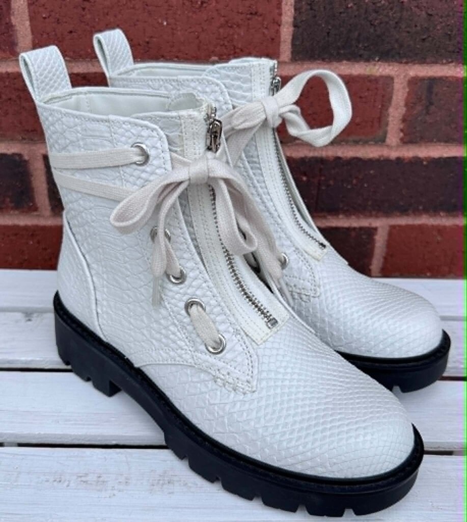 UGG Daren Snakeskin Embossed Combat Boots - Size 6.5