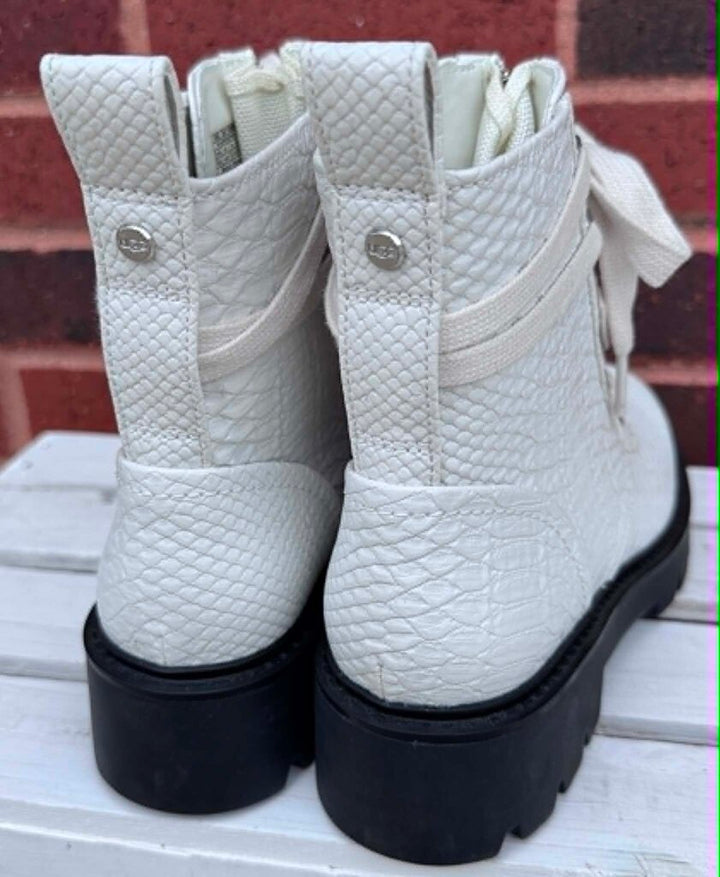 UGG Daren Snakeskin Embossed Combat Boots - Size 6.5