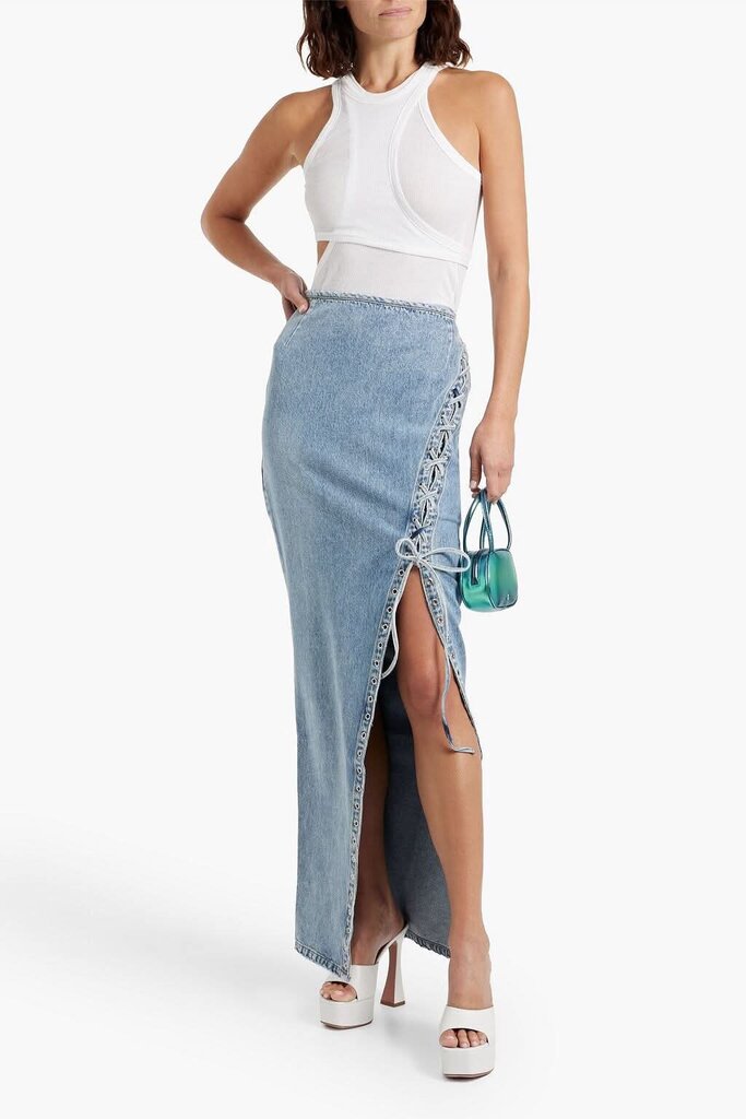 Retrofete NWT Zahlia Lace-Up Denim Maxi Skirt - Size 27 (retails for $498)