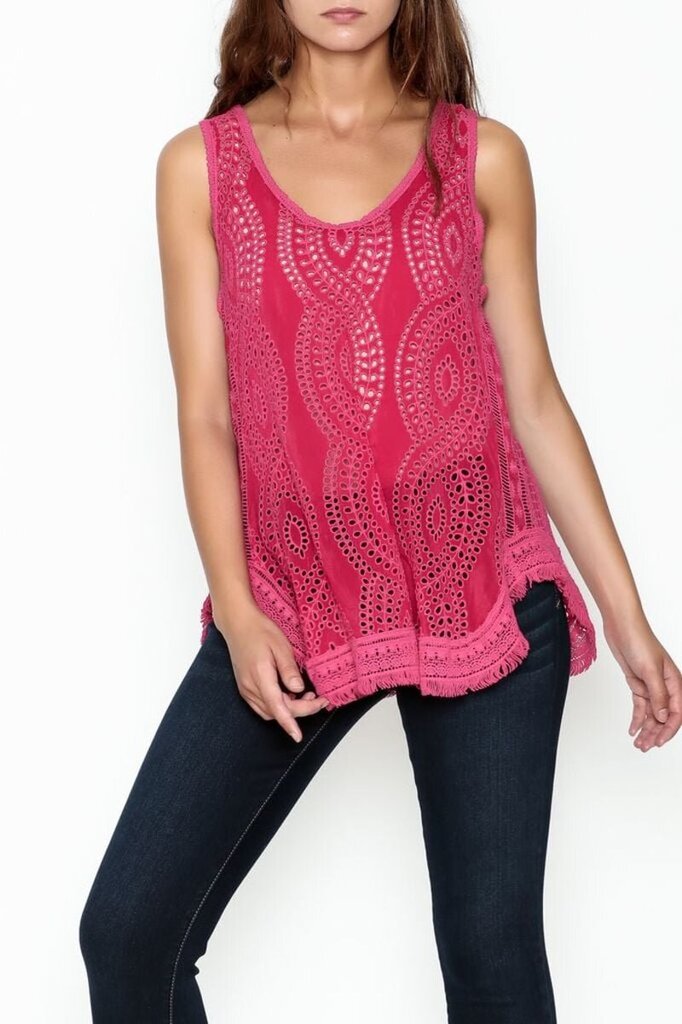 Johnny Was Eyelet Tank In Pink - Size Medium